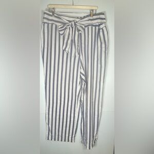 Nautical Blue and White Striped Wide Leg Pants. Size 2X. Linen Blend! Fisherman